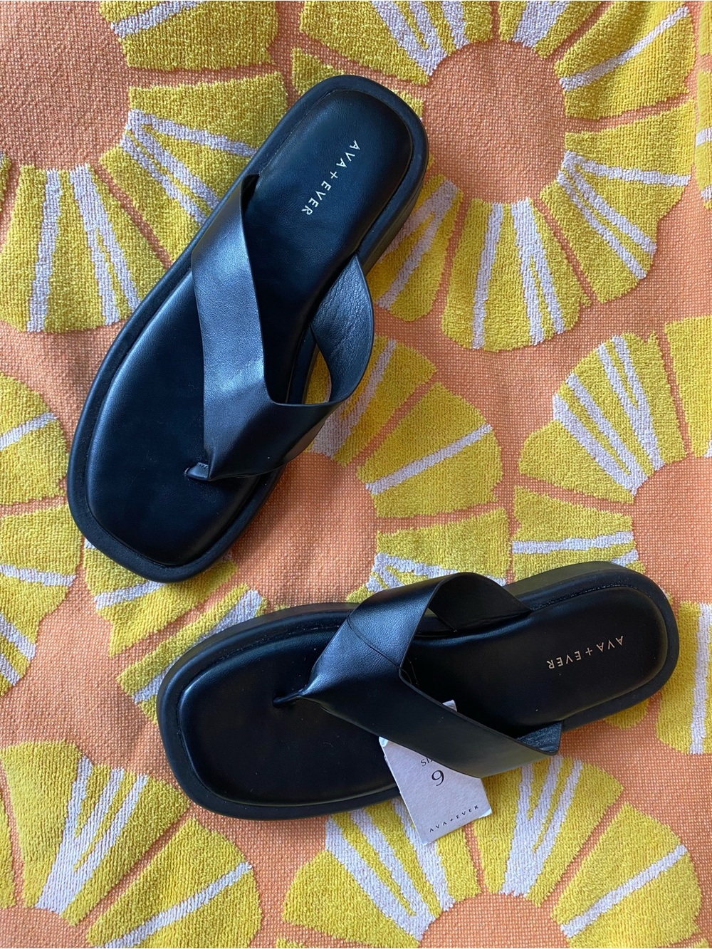 NWT Ava + Ever Black vegan Leather Thong Square Toe Sandals